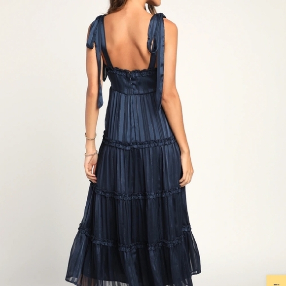 Lulu's Navy Blue Square Neck Tiered Maxi Sundress - Picture 2 of 7
